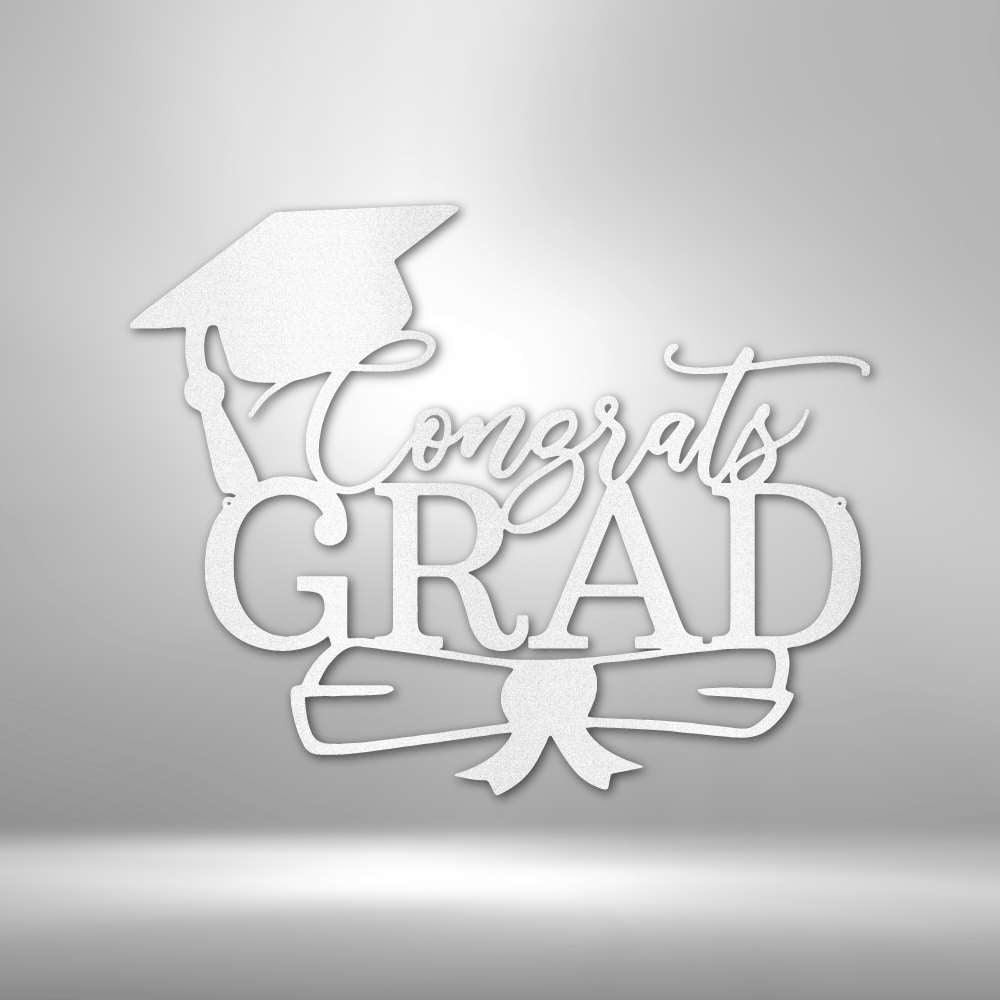 Congrats Grad Cap Steel Sign - Graduation Metal Wall Art for Celebration - Stylinsoul