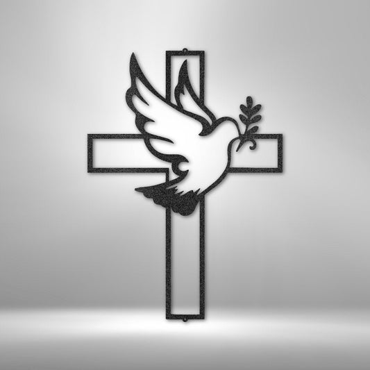 Cross Dove Wall Art - Peace Cross Sign - Christian Metal Wall Art - Stylinsoul
