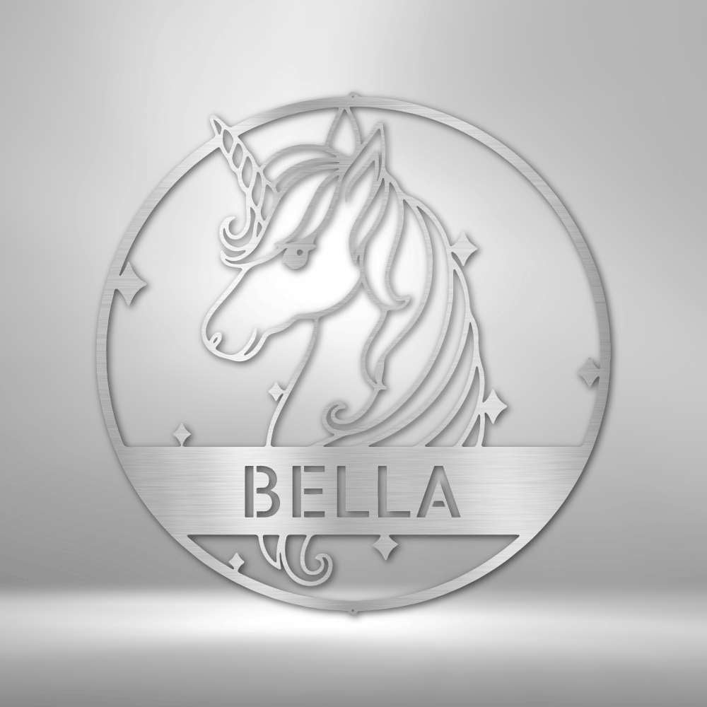 Cute Unicorn Monogram Steel Sign - Personalized Metal Wall Art for Magical Home Decor - Stylinsoul