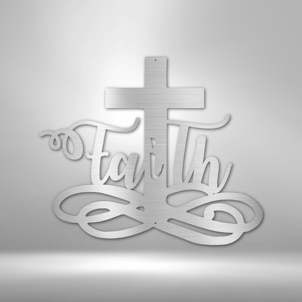 Faith Cross Steel Sign - Inspirational Metal Wall Art for Religious Home Decor - Stylinsoul
