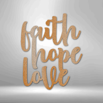 Faith Hope Love Script Steel Sign - Inspirational Metal Wall Art with Faith Motif - Stylinsoul