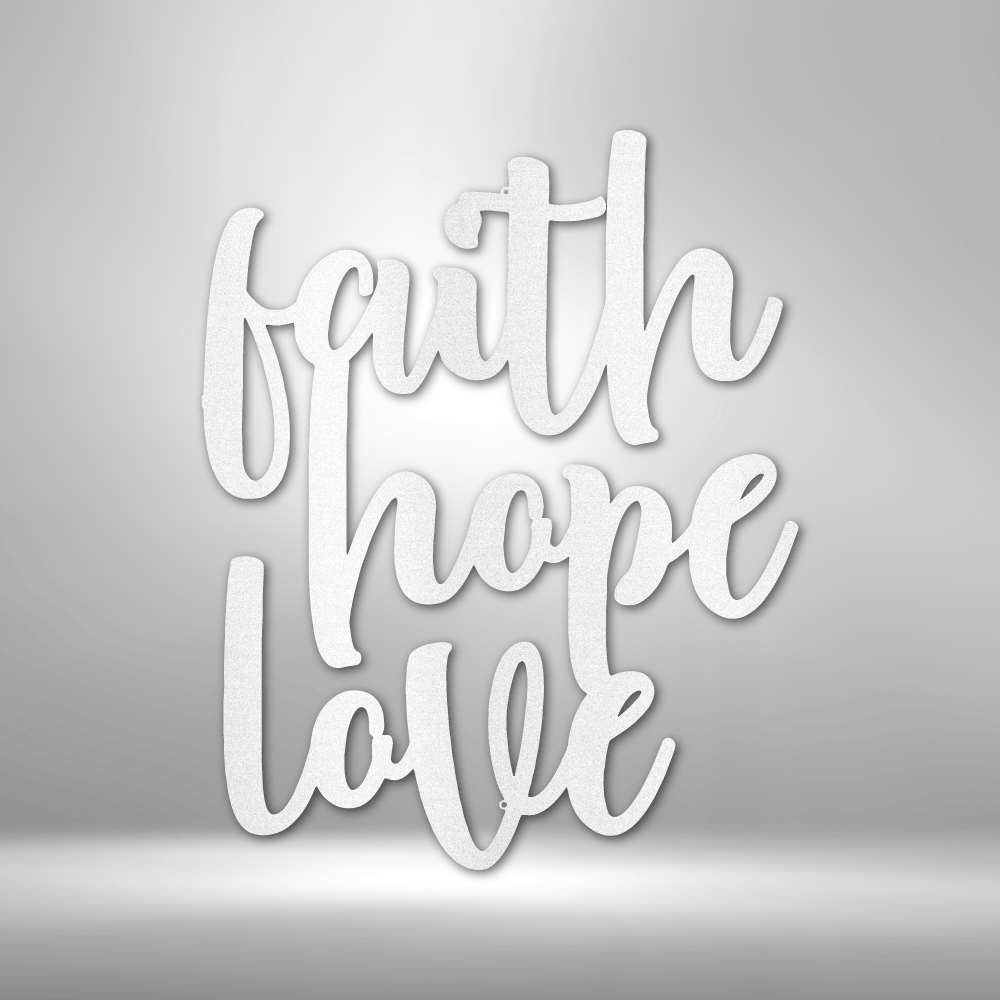 Faith Hope Love Script Steel Sign - Inspirational Metal Wall Art with Faith Motif - Stylinsoul