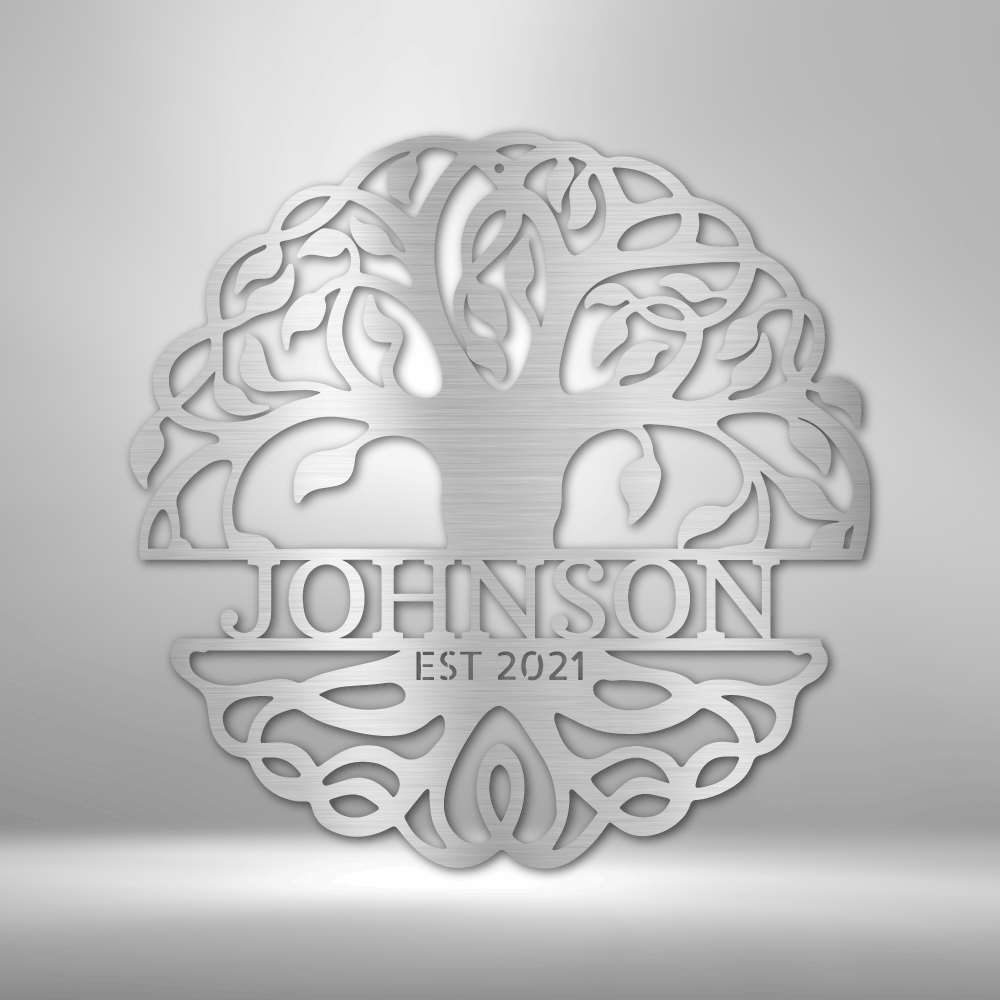 Fancy Tree of Life Monogram Steel Sign - Personalized Metal Wall Art for Nature Lovers - Stylinsoul