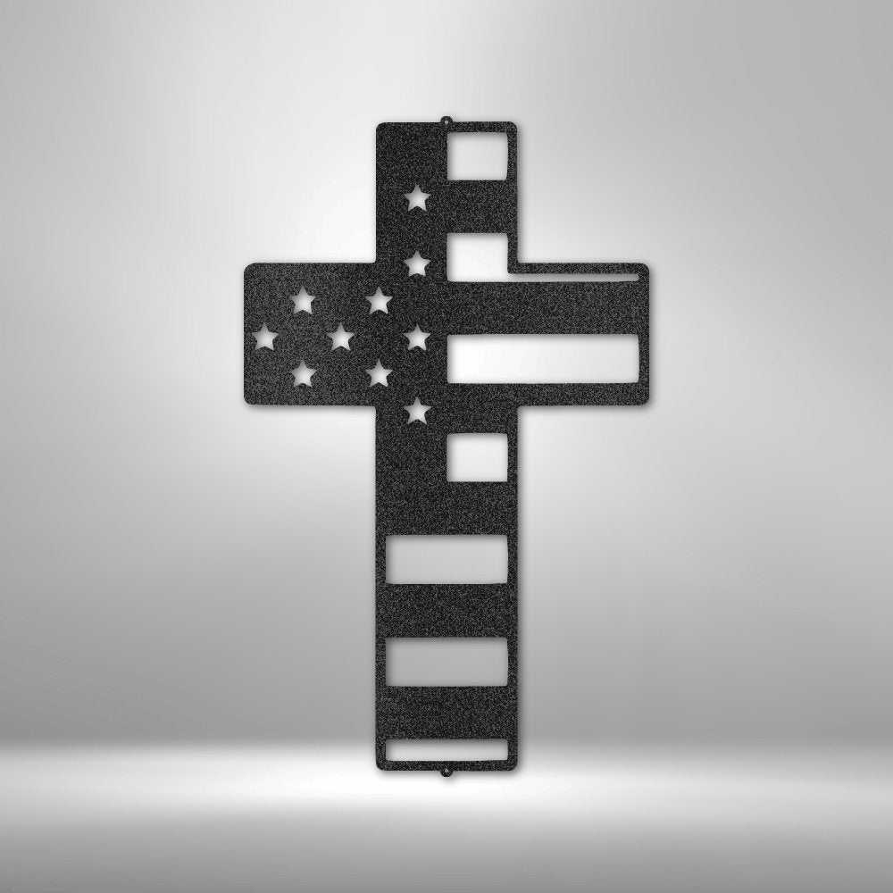 Flag Cross Steel Sign - Patriotic Metal Wall Art with Religious Symbolism - Stylinsoul