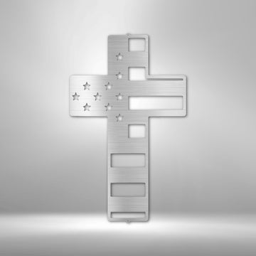Flag Cross Steel Sign - Patriotic Metal Wall Art with Religious Symbolism - Stylinsoul