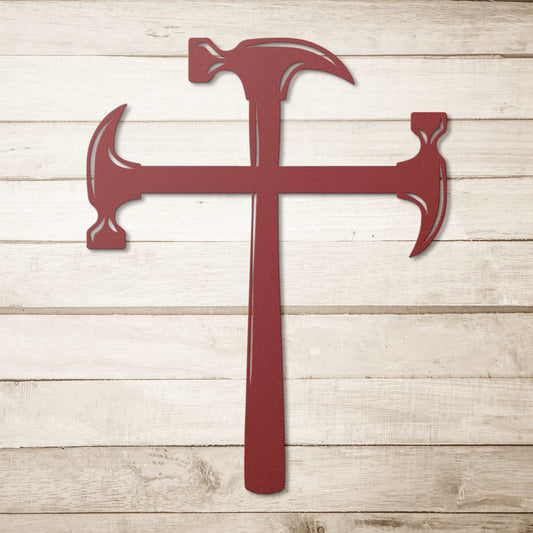 Hammer Cross Faith Peace Metal Wall Sign - Living Room Decor - Dad's Birthday - Office Gifts - Stylinsoul