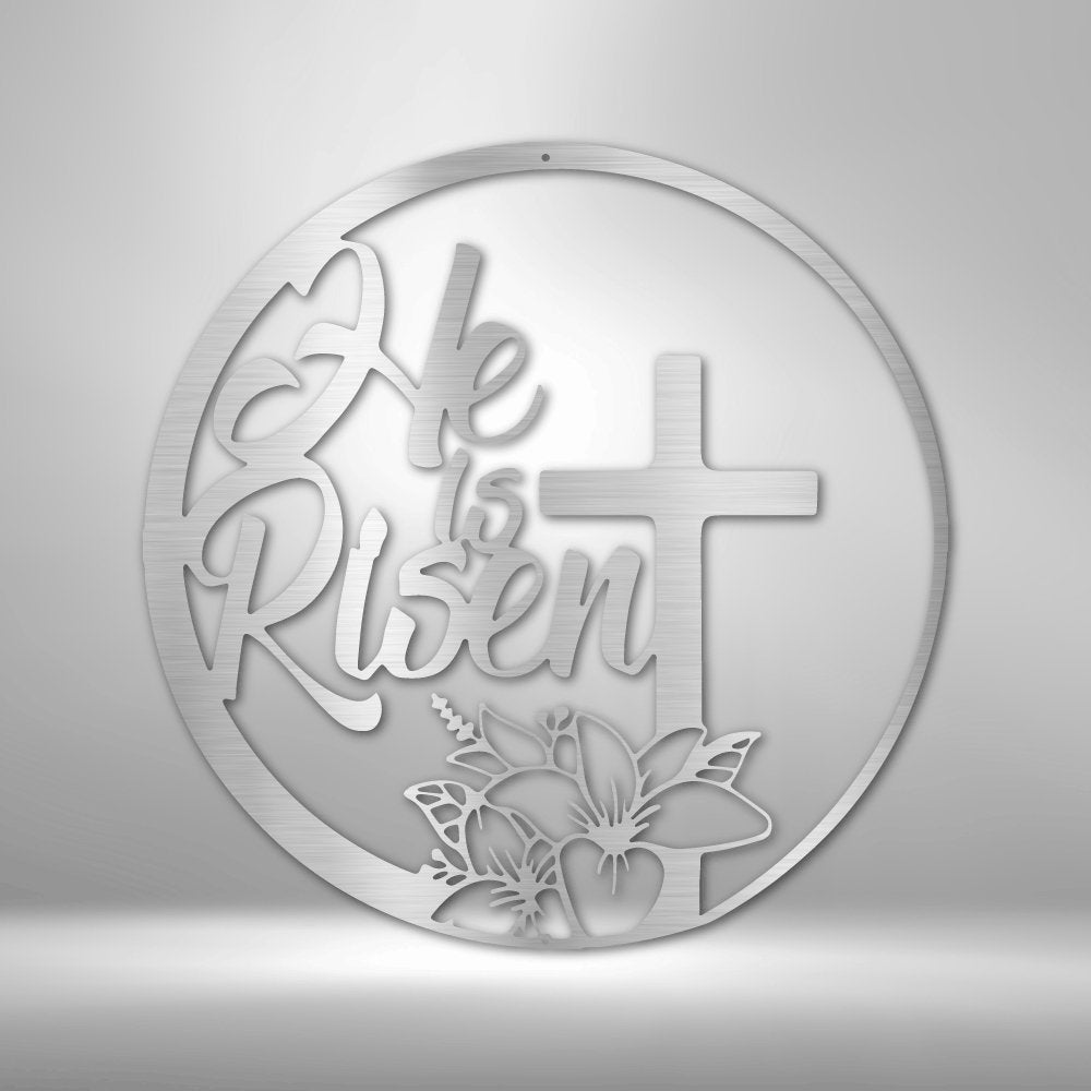 He is Risen Steel Sign - Religious Metal Wall Art for Easter Decor - Stylinsoul
