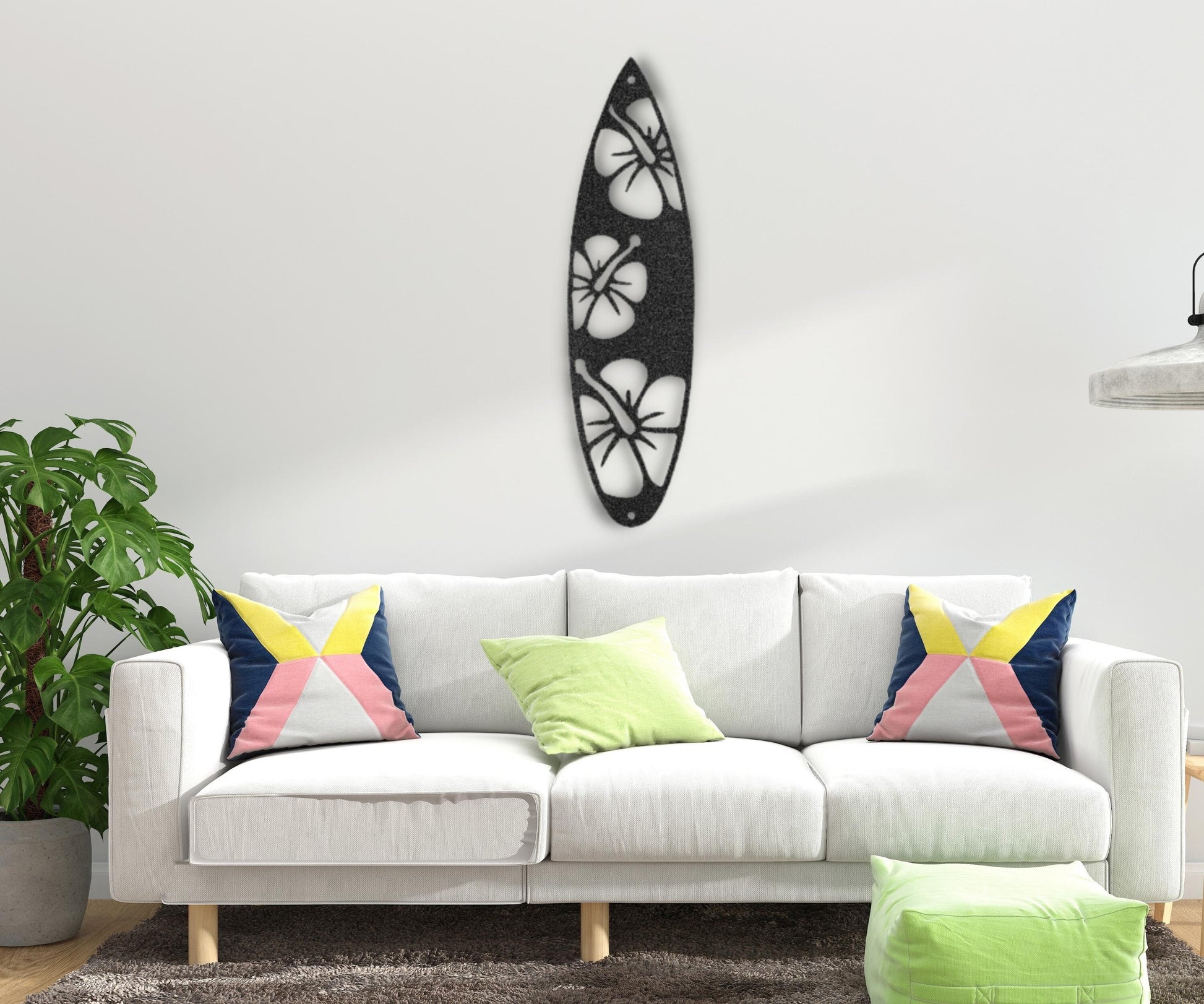 Surf Board Flowers Sign - Beach Surfing Wall Hanging Metal Art - Housewarming Modern Living Room Wall Decor Gift   - Stylinsoul