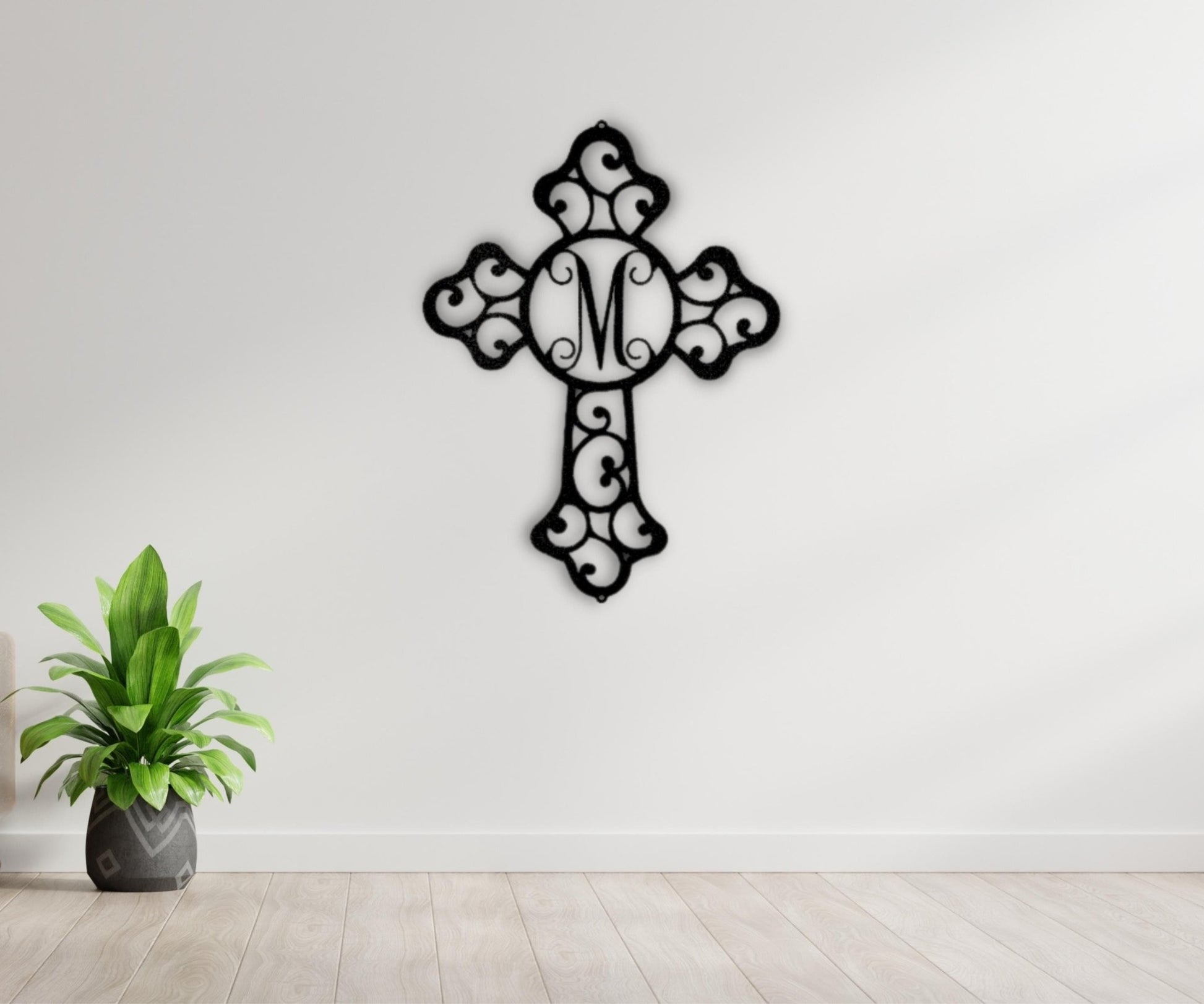 Initial Metal Cross - Unique Christian Faith Sign for Meaningful Living Room Decor - Stylinsoul