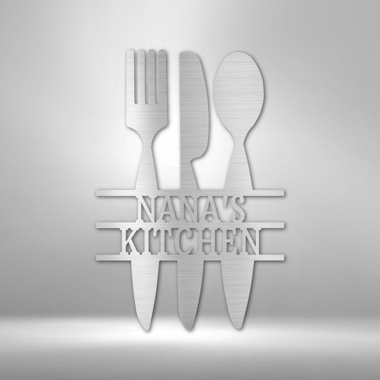 Kitchen Utensil Monogram Steel Sign - Personalized Metal Wall Art for Kitchen Decor - Stylinsoul