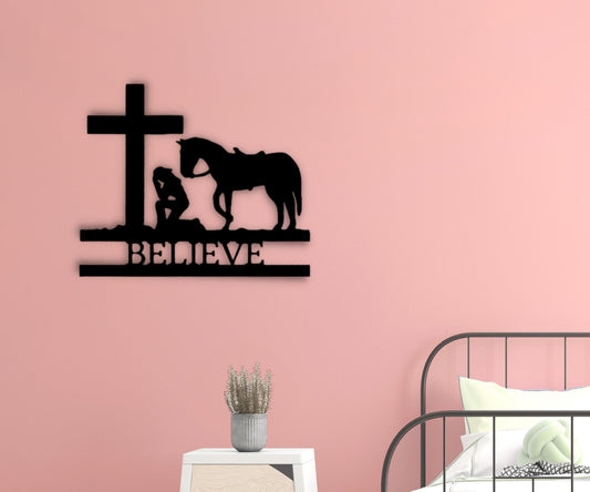 Kneeling At The Cross Steel Sign - Spiritual Metal Wall Art for Western Home Decor - Stylinsoul