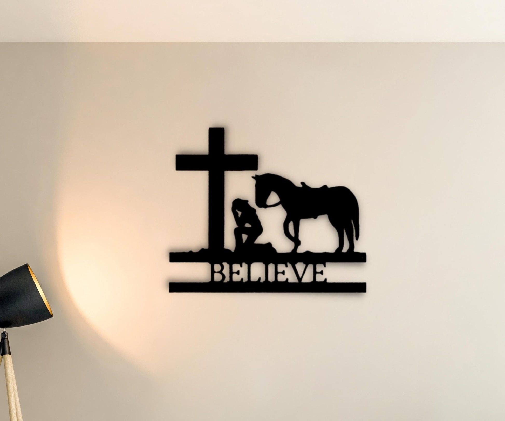 Kneeling At The Cross Steel Sign - Spiritual Metal Wall Art for Western Home Decor - Stylinsoul
