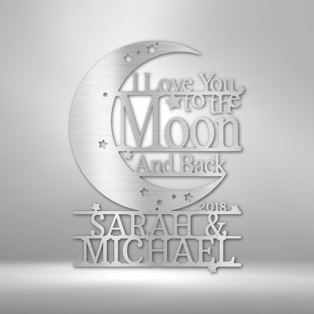 Moon and Back Monogram Steel Sign - Personalized Metal Wall Art for Romantic Home Decor - Stylinsoul