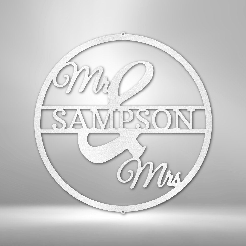 Mr and Mrs Circle Monogram Steel Sign - Personalized Metal Wall Art for Wedding Decor - Stylinsoul