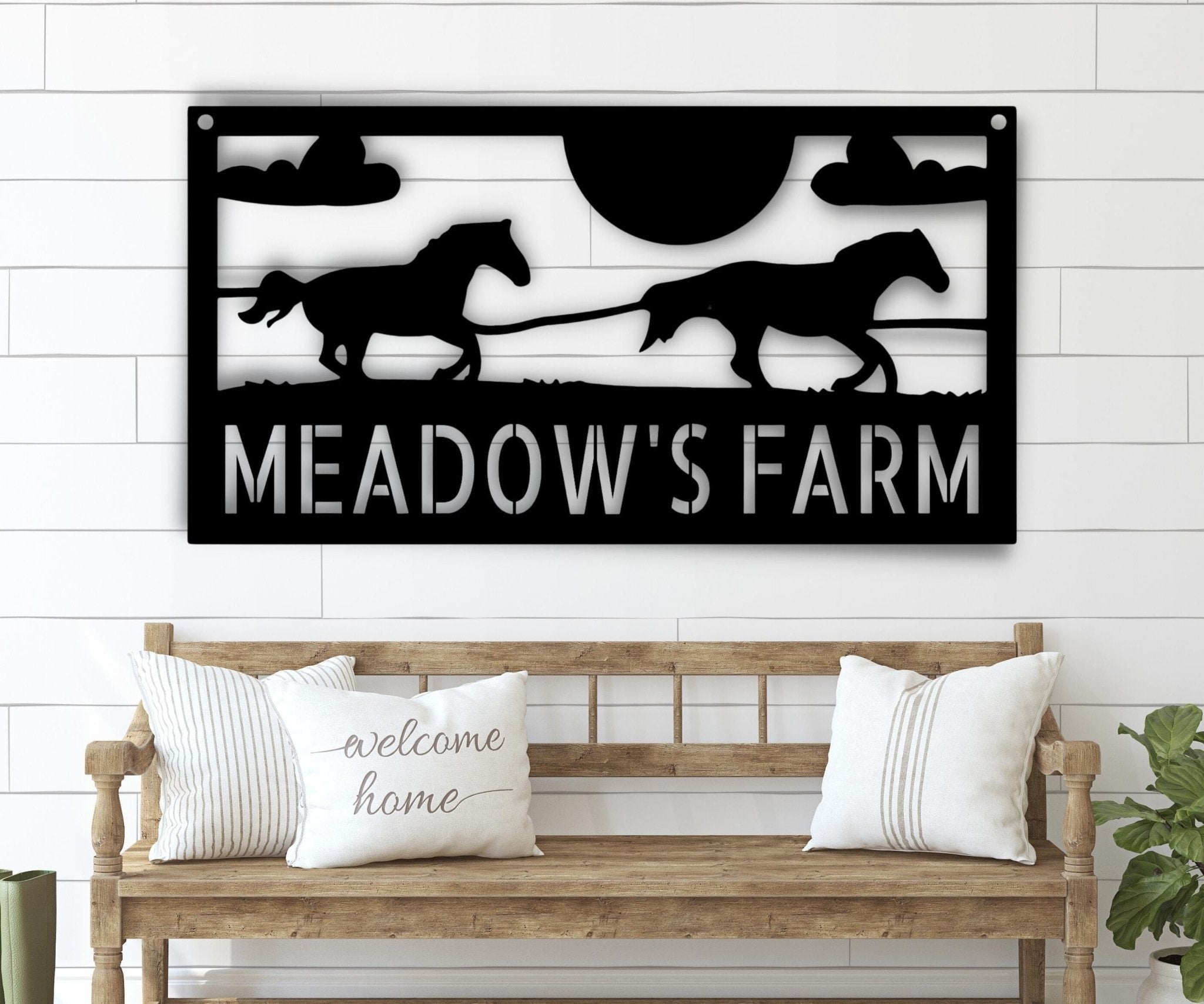 Racing Horses Ranch Metal Sign - Personalized Welcome Sign for Farmhouse Decor - Stylinsoul