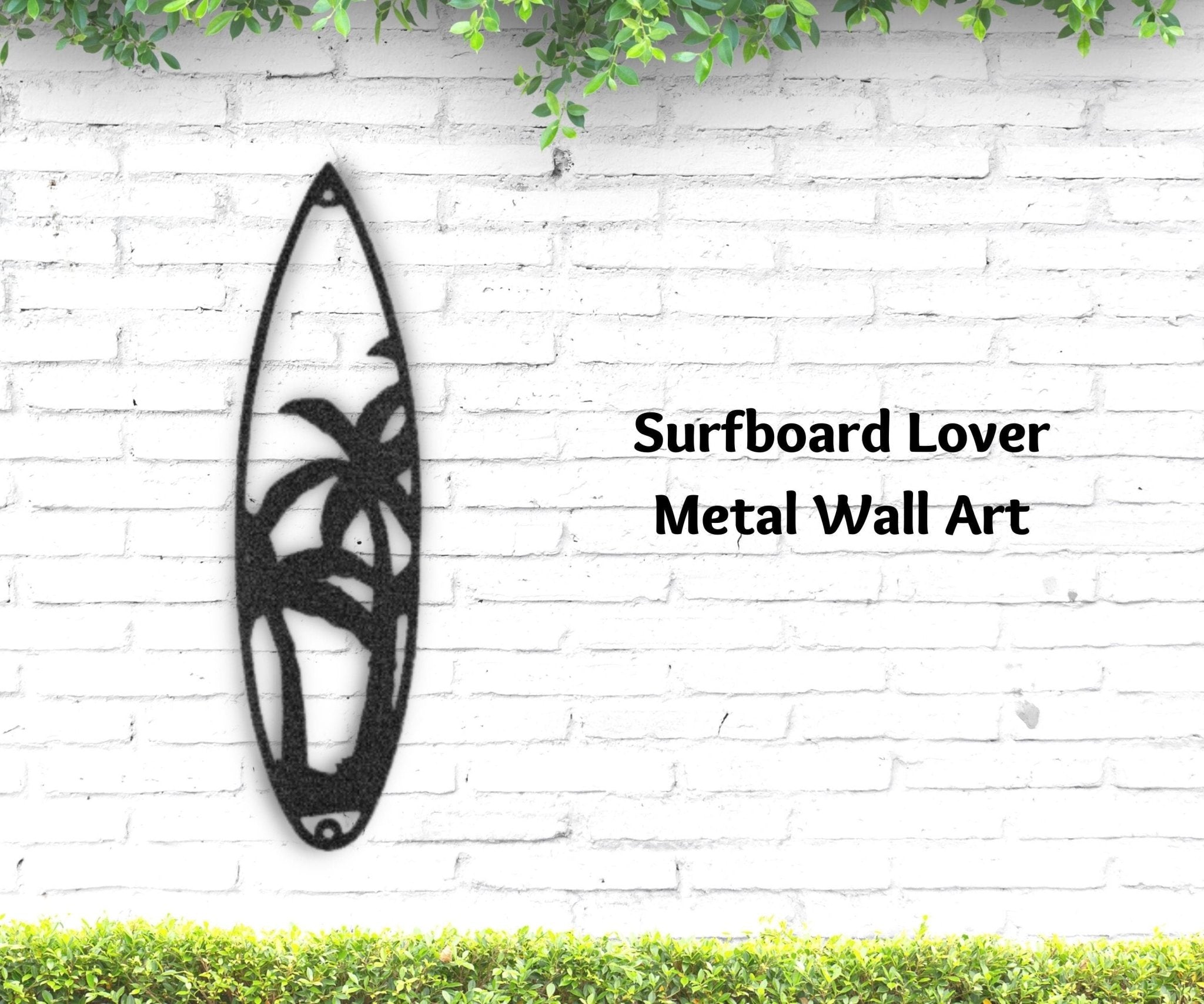 Surf Board Palm Trees Sign - Beach Surfing Metal Wall Art for Coastal Home Decor - Stylinsoul