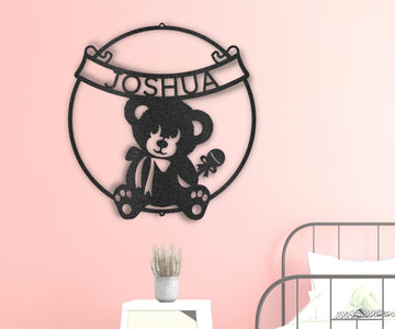 Teddy Bear Monogram Steel Sign - Personalized Metal Wall Art for Girl's Bedroom Decor - Stylinsoul