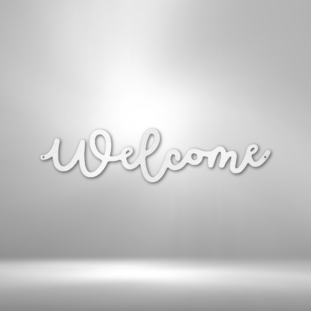 Welcome Script Steel Sign - Stylish Metal Wall Decor for Warm Greetings - Stylinsoul